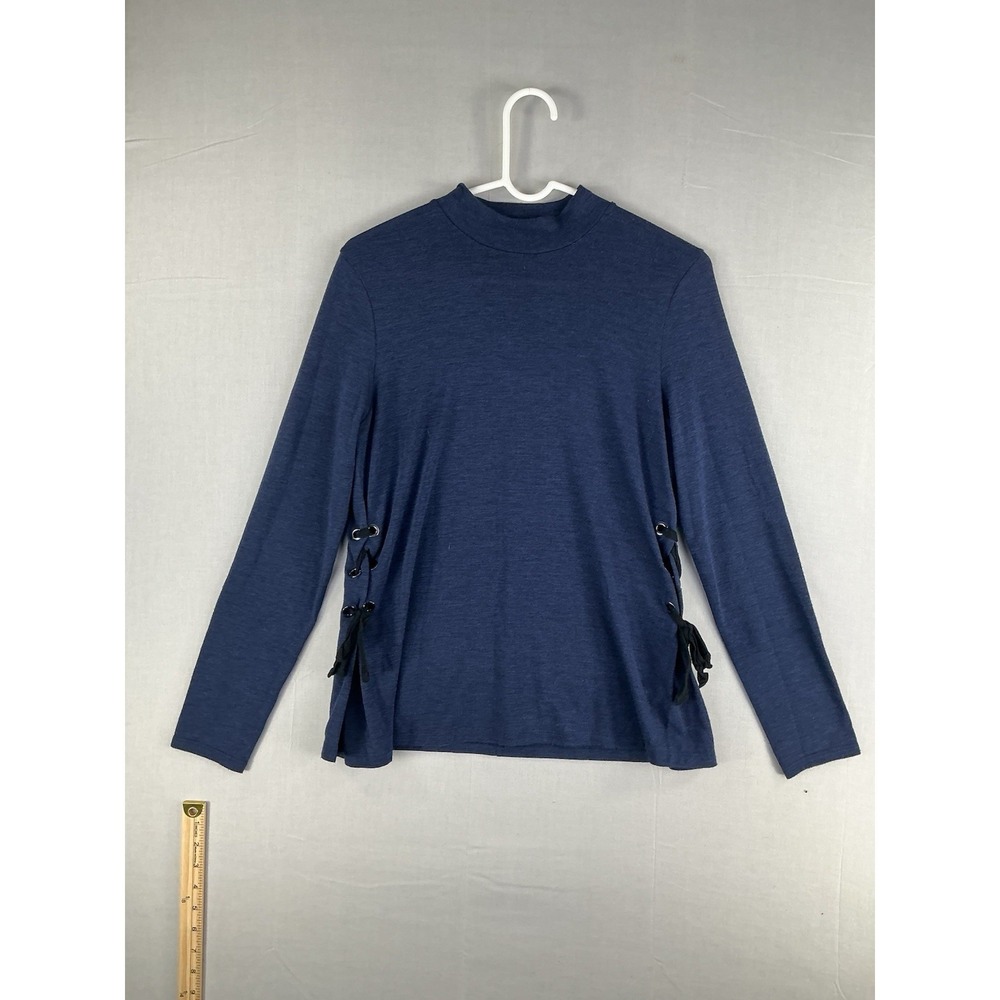Calvin Klein Women's Mock Neck Lace Up Side Long Sleeve Top Blue Size‎ S